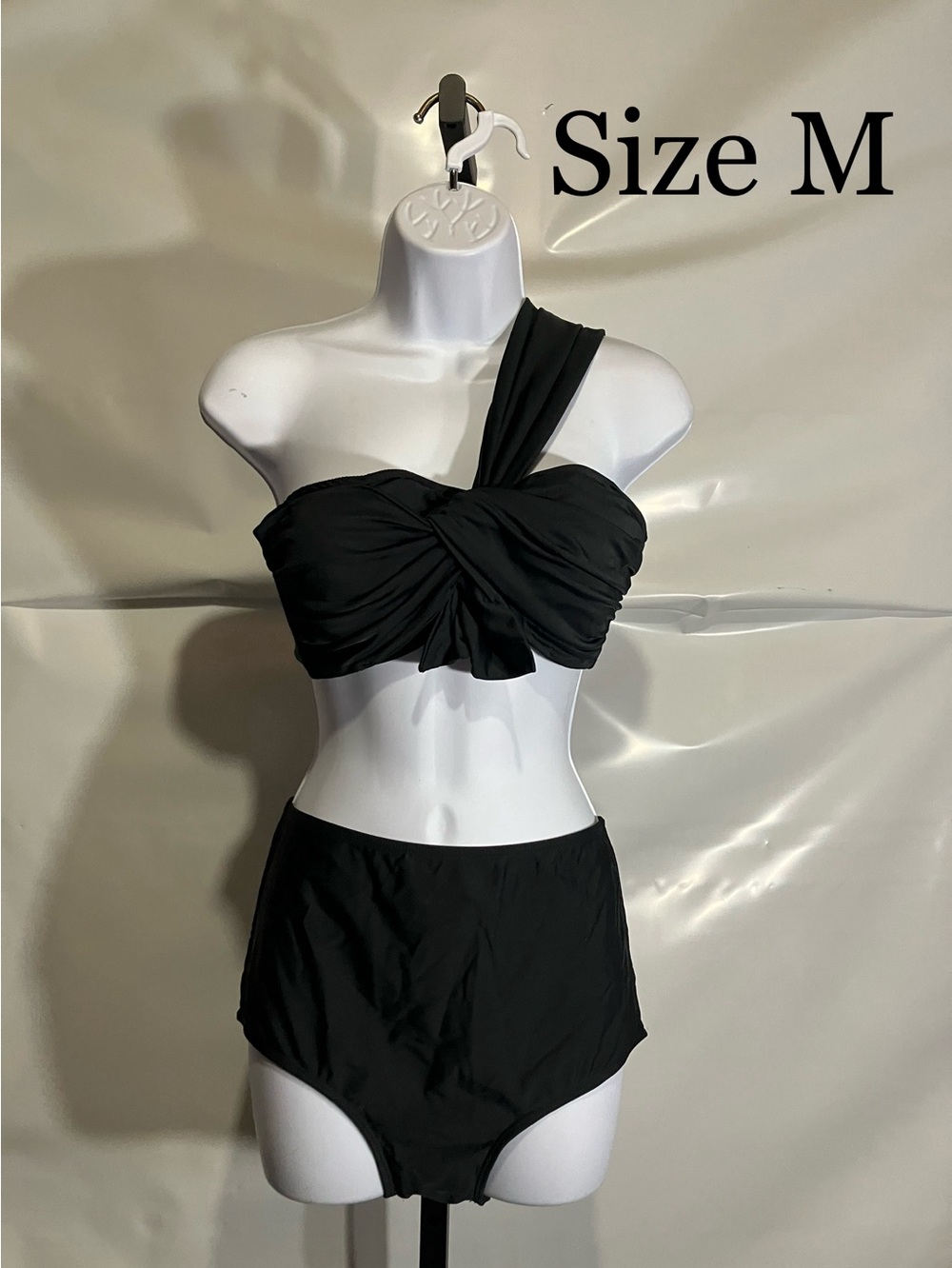 Women’s One-Shoulder Black High-Waist Swimsuit Size Medium
